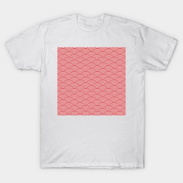 Japanese Fish Scales / Waves Mask Design - Red Version T-Shirt by DriXxArt